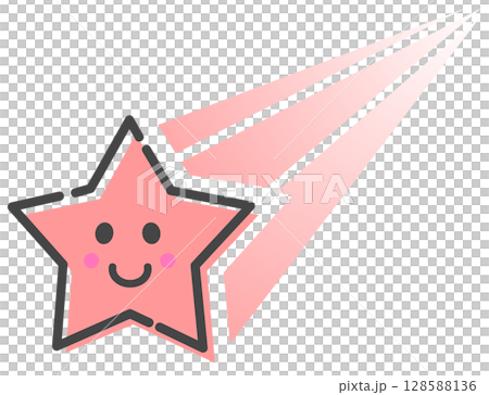 夜空の銀河にピカピカと輝く笑顔の流れ星イラスト 128588136