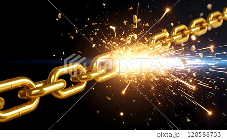 Broken Golden Chain Link Exploding with Energy 128588733