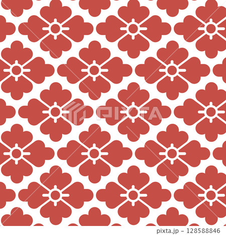 シームレスな和柄パターン　赤 128588846