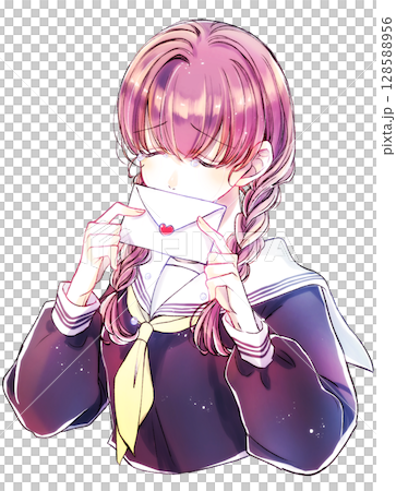 Sailor uniform schoolgirl with braids, tears, heartbreak 128588956