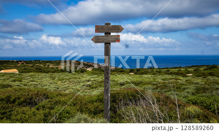 direction sign on the beach 128589260