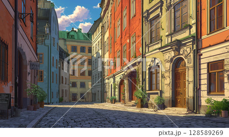 ガムラスタンの魅力：カラフルな建物が並ぶ歴史地区の風景 128589269