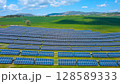 Rows of solar panels on a green meadow in Greece. 128589333