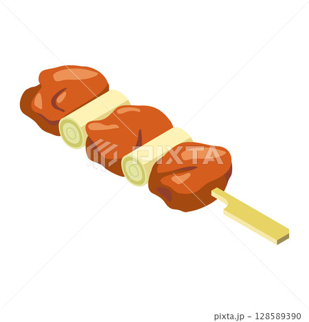ネギ入り焼き鳥（フラットアイソメトリックイラスト） 128589390