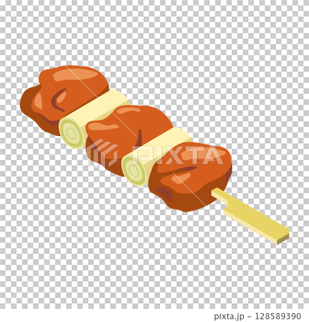 ネギ入り焼き鳥（フラットアイソメトリックイラスト） 128589390