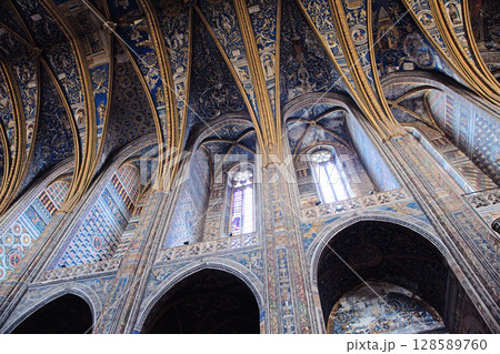 Vibrant blue gothic ceiling of Sainte-Secile cathedral in Albi, France 128589760