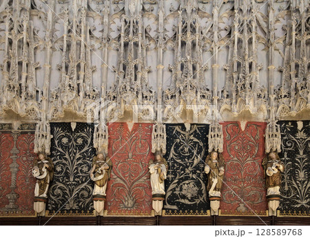 Carved details of Sainte-Secile cathedral's choir stalls in Albi, France Carved details of Sainte-Secile cathedral's choir stalls in Albi, France 128589768