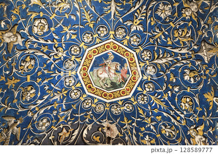 Intricate ceiling design featuring a knight on horseback in Sainte-Secile cathedral, Albi, France 128589777