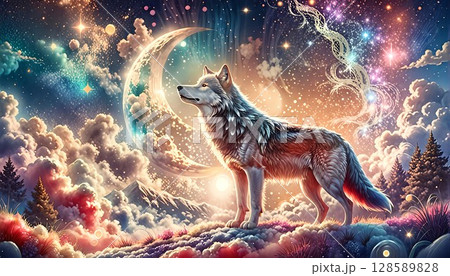 光り輝く風景と狼 光り輝く風景と狼 128589828