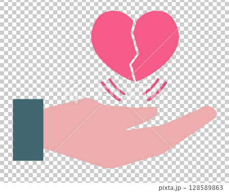 手和一顆破碎的心 手裡握著一顆破碎的心 向量插圖 128589863