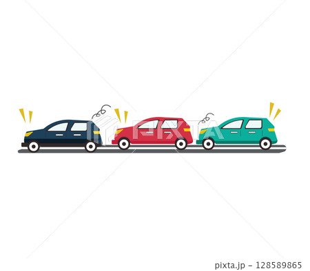 車の混雑渋滞。混雑する道路。ベクターイラスト	 128589865