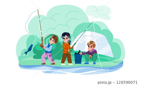 rod fishing hobby kid vector 128590071