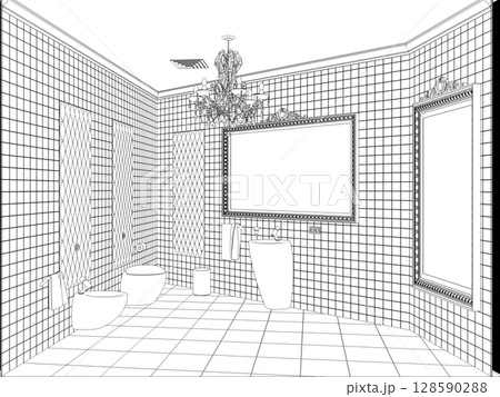 restroom, contour visualization, 3D illustration, sketch, outline 128590288