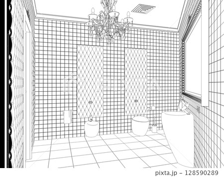 restroom, contour visualization, 3D illustration, sketch, outline 128590289