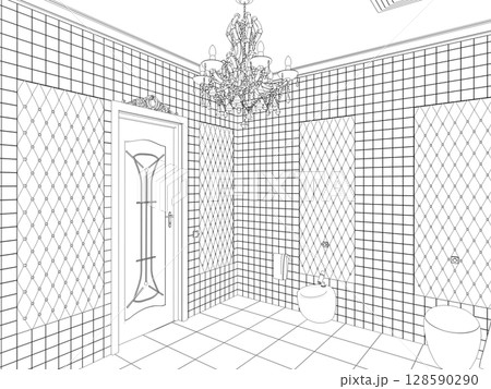 restroom, contour visualization, 3D illustration, sketch, outline 128590290