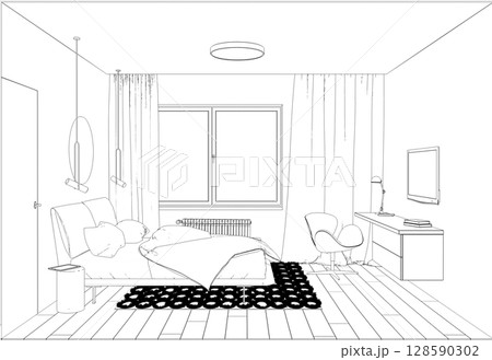 interior contour visualization, 3D illustration, sketch, outline 128590302