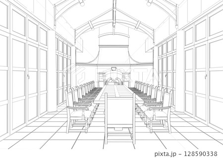 restaurant, 3D illustration, sketch, outline 128590338