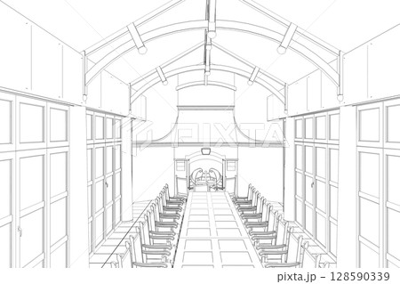 restaurant, 3D illustration, sketch, outline 128590339