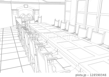 restaurant, 3D illustration, sketch, outline restaurant, 3D illustration, sketch, outline 128590348