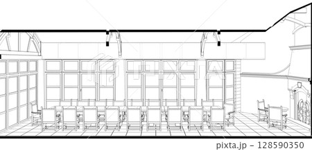 restaurant, 3D illustration, sketch, outline 128590350