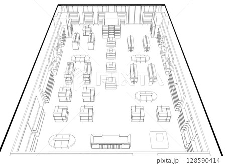 shopping mall, contour visualization, 3D illustration, sketch, outline shopping mall, contour visualization, 3D illustration, sketch, outline 128590414
