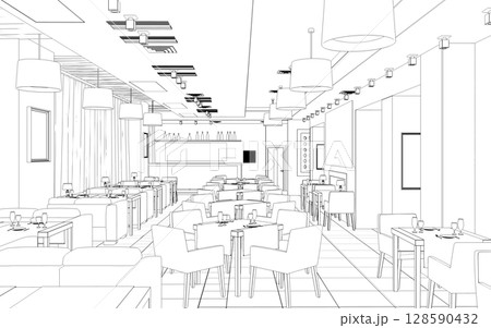 shopping mall, contour visualization, 3D illustration, sketch, outline shopping mall, contour visualization, 3D illustration, sketch, outline 128590432