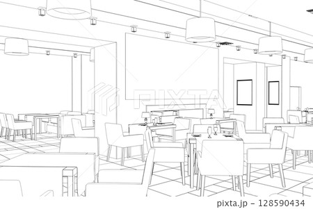 shopping mall, contour visualization, 3D illustration, sketch, outline shopping mall, contour visualization, 3D illustration, sketch, outline 128590434