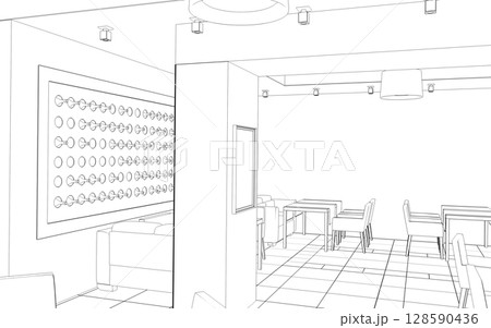 shopping mall, contour visualization, 3D illustration, sketch, outline 128590436