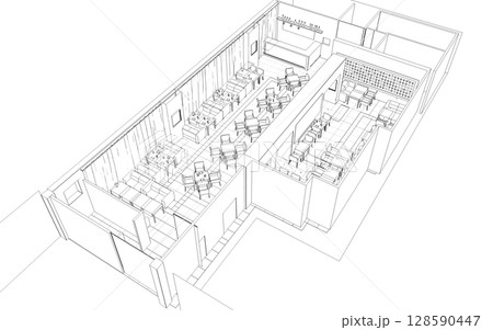 shopping mall, contour visualization, 3D illustration, sketch, outline shopping mall, contour visualization, 3D illustration, sketch, outline 128590447