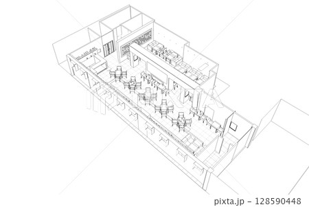 shopping mall, contour visualization, 3D illustration, sketch, outline shopping mall, contour visualization, 3D illustration, sketch, outline 128590448