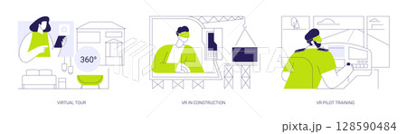 Semi-immersive virtual reality isolated cartoon vector illustrations se 128590484