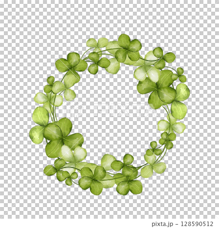 Green clover round frame. St. Patrick's Day. Shamrock illustration Green clover round frame. St. Patrick's Day. Shamrock illustration 128590512