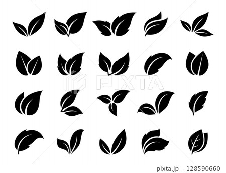 Black branches leaves icons set eco elements 128590660