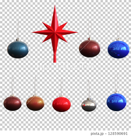 Christmas decorations, New Year's decor, isolate on a transparent background, 3D illustration, cg render Christmas decorations, New Year's decor, isolate on a transparent background, 3D illustration, cg render 128590691
