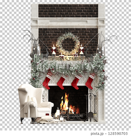 Christmas decorations, New Year's decor, isolate on a transparent background, 3D illustration, cg render Christmas decorations, New Year's decor, isolate on a transparent background, 3D illustration, cg render 128590703
