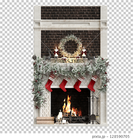 Christmas decorations, New Year's decor, isolate on a transparent background, 3D illustration, cg render Christmas decorations, New Year's decor, isolate on a transparent background, 3D illustration, cg render 128590705