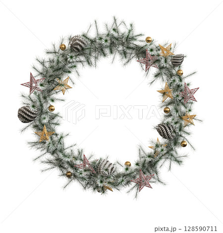 Christmas decorations, New Year's decor, isolate on a transparent background, 3D illustration, cg render 128590711