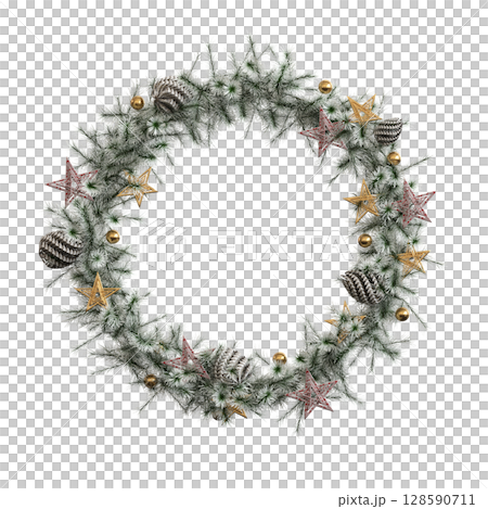 Christmas decorations, New Year's decor, isolate on a transparent background, 3D illustration, cg render 128590711