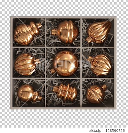 Christmas decorations, New Year's decor, isolate on a transparent background, 3D illustration, cg render Christmas decorations, New Year's decor, isolate on a transparent background, 3D illustration, cg render 128590726