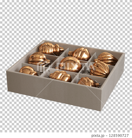 Christmas decorations, New Year's decor, isolate on a transparent background, 3D illustration, cg render Christmas decorations, New Year's decor, isolate on a transparent background, 3D illustration, cg render 128590727