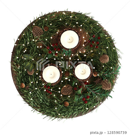 Christmas decorations, New Year's decor, isolate on a transparent background, 3D illustration, cg render Christmas decorations, New Year's decor, isolate on a transparent background, 3D illustration, cg render 128590739