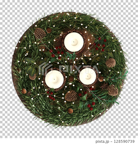 Christmas decorations, New Year's decor, isolate on a transparent background, 3D illustration, cg render Christmas decorations, New Year's decor, isolate on a transparent background, 3D illustration, cg render 128590739
