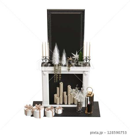 Christmas decorations, New Year's decor, isolate on a transparent background, 3D illustration, cg render 128590753