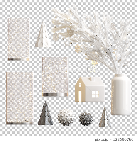 Christmas decorations, New Year's decor, isolate on a transparent background, 3D illustration, cg render 128590766