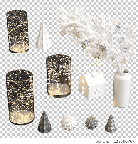 Christmas decorations, New Year's decor, isolate on a transparent background, 3D illustration, cg render 128590767