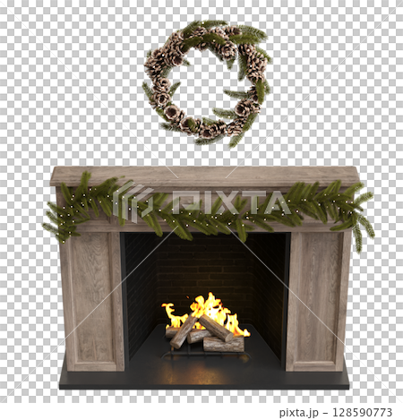 Christmas decorations, New Year's decor, isolate on a transparent background, 3D illustration, cg render Christmas decorations, New Year's decor, isolate on a transparent background, 3D illustration, cg render 128590773