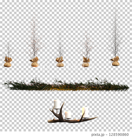 Christmas decorations, New Year's decor, isolate on a transparent background, 3D illustration, cg render Christmas decorations, New Year's decor, isolate on a transparent background, 3D illustration, cg render 128590860