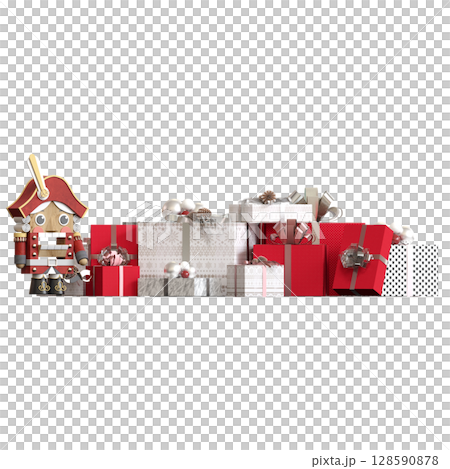 Christmas decorations, New Year's decor, isolate on a transparent background, 3D illustration, cg render 128590878