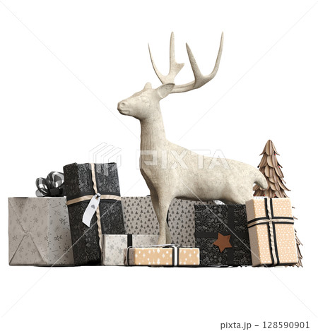 Christmas decorations, New Year's decor, isolate on a transparent background, 3D illustration, cg render Christmas decorations, New Year's decor, isolate on a transparent background, 3D illustration, cg render 128590901