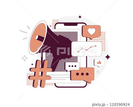 Social media marketing strategy, management and advertising. Boost smm campaign performance and audience engagement. Social media marketing supports analytics-driven content planning illustration 128590924
